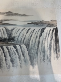 In the manner of Huang Ch&uuml;n-Pi 黃君璧 (1898-1991): 'Waterfall', ink and colour on paper, 20th C.