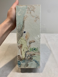 A Chinese qianjiang cai square hat stand, signed Wen Xuan Shi 文軒氏, dated 1889