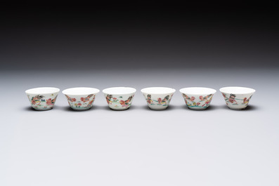 12 Chinese famille rose 'rooster' cups, Yongzheng/Qianlong