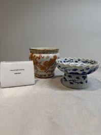 A Chinese Thai market 'Buddhist lions' vessel and an offering tazza, 19th C.
