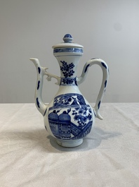 A Chinese blue and white ewer and cover, Kangxi