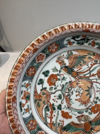 A pair of Chinese famille verte 'phoenixes' plates, Kangxi