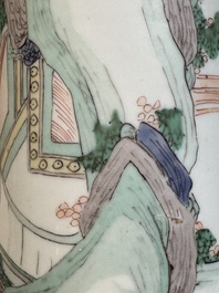A Chinese famille verte brush pot with figural design, Kangxi