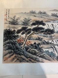 In the manner of Huang Ch&uuml;n-Pi 黃君璧 (1898-1991): 'Waterfall', ink and colour on paper, 20th C.