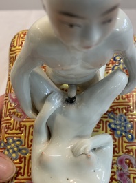 A Chinese famille rose 'erotic' group, You Lin Ji Zao 游林記造 mark, 20th C.