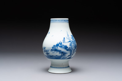 A Chinese blue and white 'mountainous landscape' vase, Yongzheng mark and of the period
