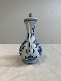 A Chinese blue and white ewer and cover, Kangxi