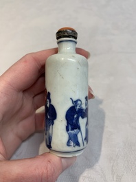Two Chinese blue, white and copper-red snuff bottles, Yongzheng marks, 19th C.