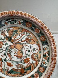 A pair of Chinese famille verte 'phoenixes' plates, Kangxi