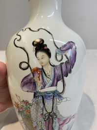 A Chinese famille rose 'Magu' eggshell vase, Hongxian mark, 20th C.