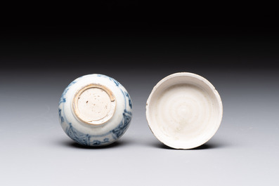 Five Chinese blue, white and monochrome jarlets and seven covered boxes, Yuan/Ming