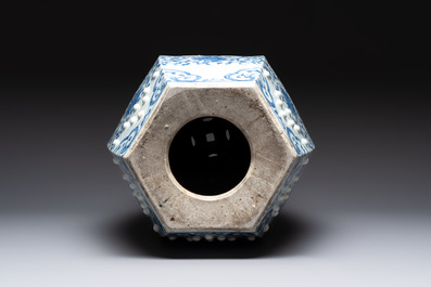 A Chinese blue and white hexagonal 'lotus scroll' garden seat, Qianlong/Jiaqing
