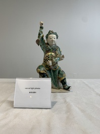 A fine Chinese verte biscuit sculpture of a warrior, 19th C.