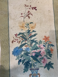 Follower of Guangxu 光緒 (1871-1908): 'Vases and flowers', Cixi seal mark, ink and colour on paper