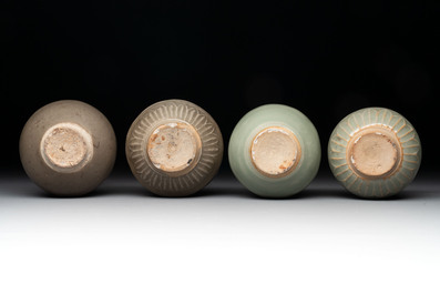 Eight Chinese Longquan celadon jarlets with floral design, Song/Yuan