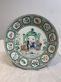 A Chinese famille rose 'arbor' plate after Cornelis Pronk, Qianlong
