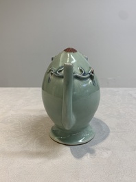 A Chinese copper-red and blue celadon-ground peach-shaped 'cadogan' ewer, Qianlong/Jiaqing
