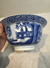 A Chinese blue and white 'klapmuts' bowl with narrative design, Kangxi mark and of the period