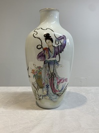 A Chinese famille rose 'Magu' eggshell vase, Hongxian mark, 20th C.