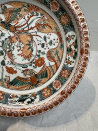 A pair of Chinese famille verte 'phoenixes' plates, Kangxi