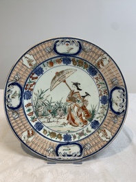 A Japanese Imari 'Parasol Ladies' dish after Cornelis Pronk, Edo, 18th C.