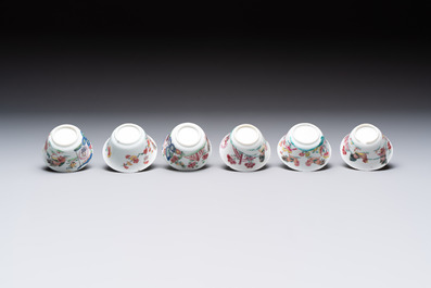 12 Chinese famille rose 'rooster' cups, Yongzheng/Qianlong