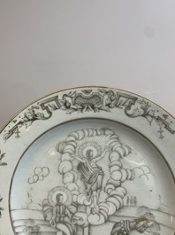 A Chinese gilt-decorated grisaille 'Resurrection' plate, Qianlong