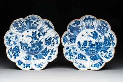 Six Chinese blue and white 'lotus' plates, Kangxi