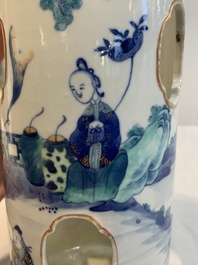 A Chinese doucai 'Eight Immortals' openworked hat stand, Kangxi mark, 19th C.