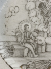 A Chinese gilt-decorated grisaille 'Resurrection' plate, Qianlong