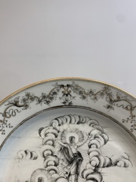 A Chinese gilt-decorated grisaille 'Resurrection' plate, Qianlong