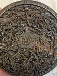 A monogrammed Chinese Canton export tortoiseshell box and cover, 19th C.
