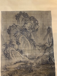 Chinese school: 'Mountainous landscape', ink and colour on silk, Qing or later