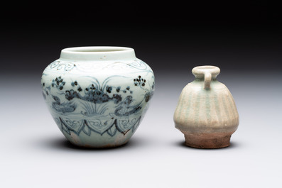 Five Chinese blue, white and monochrome jarlets and seven covered boxes, Yuan/Ming