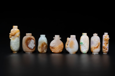 A large collection of 60 Chinese jadeite snuff bottles, 20th C.