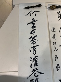 In the manner of Zhang Daqian 張大千 (1898-1983): 'Couplet', ink on paper
