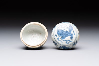 Five Chinese blue, white and monochrome jarlets and seven covered boxes, Yuan/Ming