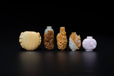 A large collection of 60 Chinese jadeite snuff bottles, 20th C.