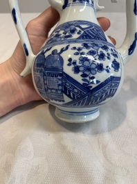 A Chinese blue and white ewer and cover, Kangxi