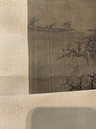 Chinese school: 'Mountainous landscape', ink and colour on silk, Qing or later