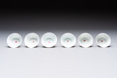 12 Chinese famille rose 'rooster' cups, Yongzheng/Qianlong