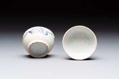 Five Chinese blue, white and monochrome jarlets and seven covered boxes, Yuan/Ming