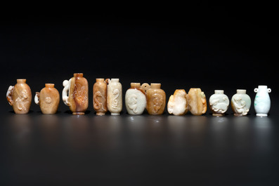 A large collection of 60 Chinese jadeite snuff bottles, 20th C.