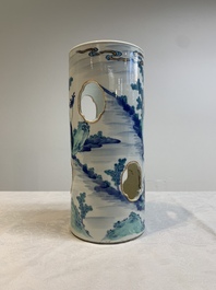 A Chinese doucai 'Eight Immortals' openworked hat stand, Kangxi mark, 19th C.