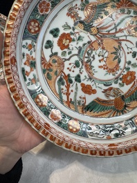 A pair of Chinese famille verte 'phoenixes' plates, Kangxi