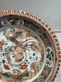 A pair of Chinese famille verte 'phoenixes' plates, Kangxi