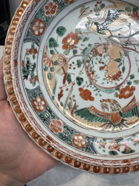 A pair of Chinese famille verte 'phoenixes' plates, Kangxi