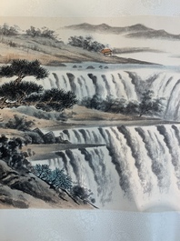 In the manner of Huang Ch&uuml;n-Pi 黃君璧 (1898-1991): 'Waterfall', ink and colour on paper, 20th C.