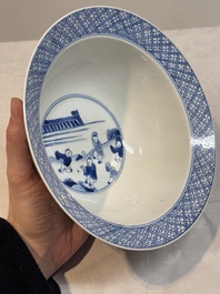 A Chinese blue and white 'klapmuts' bowl with narrative design, Kangxi mark and of the period