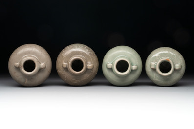 Eight Chinese Longquan celadon jarlets with floral design, Song/Yuan